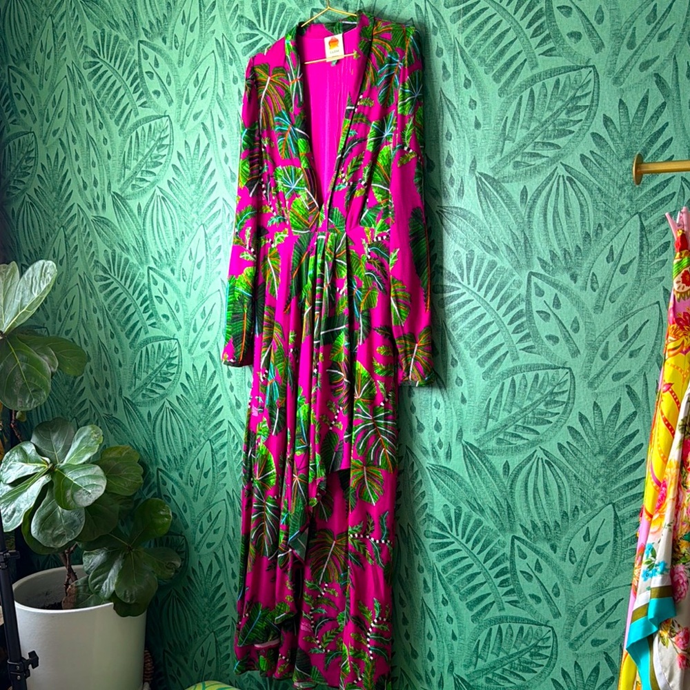 Farm Rio Pink Leaves Maxi dress sz S - Picture 9 of 14